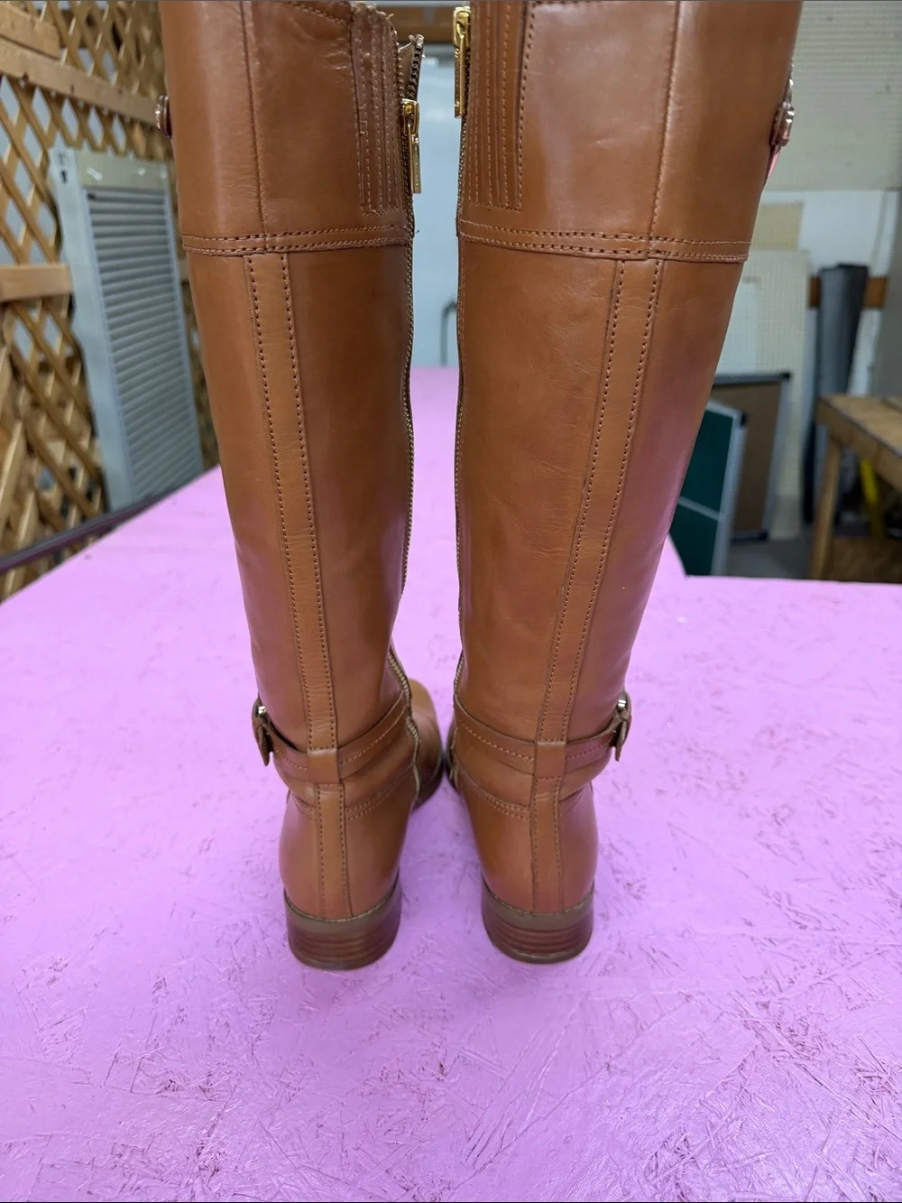 Michael Kors Cognac Leather Over-the-Knee Buckle Boots